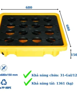 Thông số pallet chống tràn dầu 1 phuy kích thước 680x680x150 mm